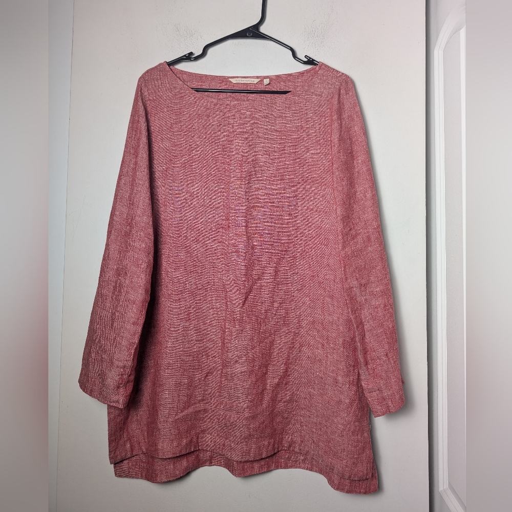 Soft Surroundings Linen Tunic Top Red Long Sleeve Sz S